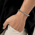 Polished silver stainless steel wheat chain bracelet for men in a casual style - Silver Rope Chain / Silver