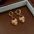 Golden heart drop earrings with pink cat eye stones and champagne rhinestones - 52# Ear Buckle-Heart Champagne Cat Eye Stone Rhinestone Hoop Earrings (Real Gold Plating)