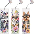 Set di 3 segnalibri per pittura a diamante 5D fai-da-te con cani carini e ciondoli farfalla - SQ-192 (Serie Cani Carini / Set di 3)