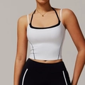 Hoch belastbarer 2-in-1 Yoga Sport BH mit schwarz-weißem Kontrast und Halterneck - Schwanenweiß