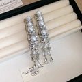 Elegant pearl and rhinestone tassel duckbill hair clip with dangling crystal charms - Elegant Pearl Rhinestone Tassel Style / Silver
