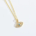 Collana chic Evil Eye dorata con zirconi scintillanti e una gemma centrale blu reale - Zircone blu Occhio del diavolo XL3262-3
