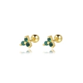 Elegant gold S925 silver stud earrings with triangle-set green zircon gemstones - 925 Silver / Gold + Green Zirconia