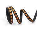 10mm black grosgrain Halloween ribbon featuring bright orange pumpkin prints - Pumpkin Head