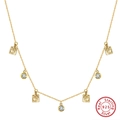 Elegant S925 sterling silver gold necklace with square pendants and sparkling round crystals - BQN04-Square Round Mix / Gold