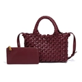 Bolso tote de piel trenzada burdeos y bolso de mano a juego con correa de hombro - Burdeos