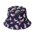 Navy blue bucket hat with colorful gradient butterflies and golden music notes - Butterfly Music Note Print (8)
