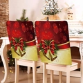 Christmas chair covers featuring red and gold bells and ribbons for festive dining decor - Red Bell Bow (YTM2-35)