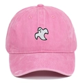 Pink washed cotton baseball cap with white ghost embroidery and curved visor - Pink