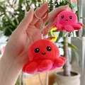 Reversible red and pink octopus plush keychain with happy and angry facial expressions - Red to Rosy Red - Normal Chain