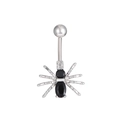 Spider belly button ring with black zircon stones in high-quality polished metal - Spider Style (3380)