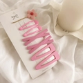 6-piece pink flower hair clip set with matte finish displayed on a white card - 6-Piece Set / Pink Series