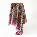 Detailed view of 90cm square satin silk scarf with artistic pink abstract cat patterns - 90x90cm / Pink