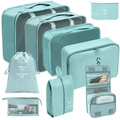 8-piece travel storage bag set in tiffany blue with mesh panels and zip closures - Cosmetic & Toiletry 9-Piece Set / Lake Blue