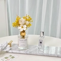 120ml reed diffuser set with yellow dried flowers and gold accents on marble tray - Upgraded English Pear & Freesia