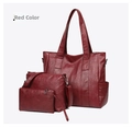 Set de tres piezas con bolso tote granate, bandolera y neceser con textura litchi - Tote Grande + Bandolera Mediana + Estuche Pequeño / Rojo