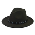 Detailed texture of dark green felt fedora with turquoise and silver metal accents - Army Green