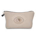 Close-up of beige travel makeup bag with evil eye print and black zipper closure - Beige Artistic Eye 662