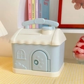 Blue and cream house-shaped piggy bank with a handle for creative home storage - Blue House (No Stickers)