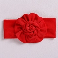 Elastic red baby headband featuring a large handmade 3D flower decoration for infants - Bright Red