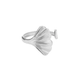 Silver ginkgo leaf adjustable ring in 18K gold plated stainless steel with leaf veins - Silver Ginkgo Leaf Open (JZ3123P-1)