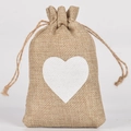 Natural brown burlap gift bag with white heart print and drawstring closure - Natural White Heart / 10*15cm