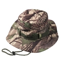 Detailansicht des Boonie-Huts im Waldtarnmuster mit Druckknopf-Krempe und Kinnriemen - M (56-58cm) / Bionische Camouflage Stil E