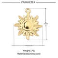 Macro view of gold sun pendant with 21mm and 18mm size measurements and weight data - Gold Simple Sun