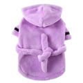 Light purple coral fleece pet bathrobe with hood and black stripe cuffs for dogs and cats - Purple