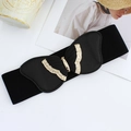 Women's black elastic wide belt featuring a chic butterfly buckle with gold lace trim - EL260