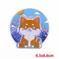 Embroidered Shiba Inu round patch with Mount Fuji and cherry blossoms for clothes - 6.5x6.6cm