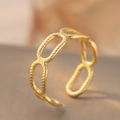 Vintage-Ring aus 18k vergoldetem Edelstahl mit strukturierter Seilkette, verstellbar - Gedrehte Kette / Gold