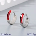 Minimalist silver titanium steel hoop earrings featuring vibrant red zircon stones - Silver Base with Red Stone (KE118309-TGD)