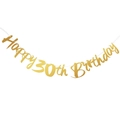 Sparkling gold Happy 30th Birthday banner for party decorations on a white background - 30th Birthday Glitter Style / Gold