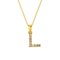 Gold plated cube necklace featuring a crystal-encrusted letter L pendant on a chain - Letter L