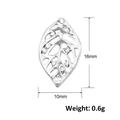 Macro detail of silver leaf pendant with dimensions 16mm x 10mm and zircon inlay - A0478-Silver Zirconia Hollow Leaf Pendant