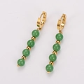 Vintage gold hoop earrings with cascading green gemstones in a linear drop design - Green