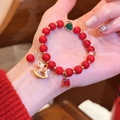 Vintage rotes Achat-Perlenarmband mit süßem Schaukelpferd-Anhänger und Goldakzenten - Emaille Pony Stil 2 (7#)