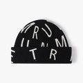Gorro de punto negro con jacquard de letras blancas y dobladillo grueso de invierno - Negro