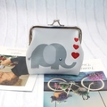 PU leather coin purse with cute grey elephant print and classic metal kiss-lock closure - Grey Elephant With Hearts