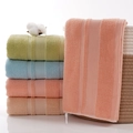 Plush cotton towels in mint green, light blue, pink and apricot with vertical stripes - Pink Grid Towel
