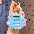Light blue cloud-shaped calculator keychain with Sweet Bear text and gold bell - Hugging Heart Bear Computer - Blue