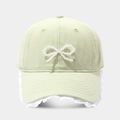 Mint green baseball cap with pearl bow decoration and white lace trim for women - Adjustable / Light Green