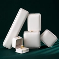 Cream white premium leather jewelry box set with crown clasp and velvet lining - Crown Ring Box / White