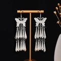 Orecchini a farfalla in argento con nappe multistrato in stile etnico bohémien - E6100-15 (Cono Farfalla Traforata) / Argento