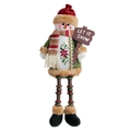 Christmas snowman figurine with long beaded legs holding a Let It Snow sign decoration - Christmas Snowman