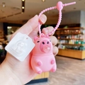 Pink pig silicone capybara charm with retractable strap for bags and car keys - Pink Capybara Bubble (Backup Included)