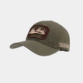 Detail of army green cotton baseball cap with New York embroidery and vintage patch - Army Green