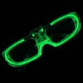 Detailed close-up of green LED shutter glasses glowing in the dark for party events - Square Green