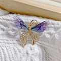 Golden butterfly brooch with purple gradient glitter wings and clear sparkling rhinestones - Gold Purple Butterfly
